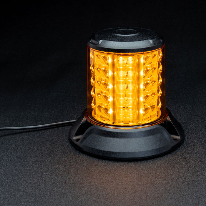 Amber LED warning light on a black background