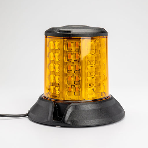 Amber warning light on a white background