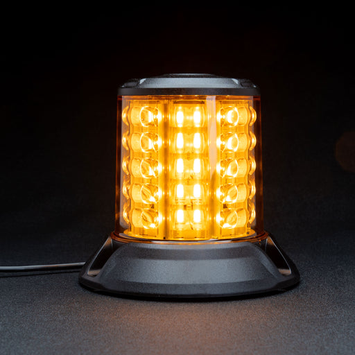 Amber LED warning light on a black background