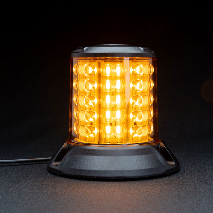 Amber LED warning light on a black background